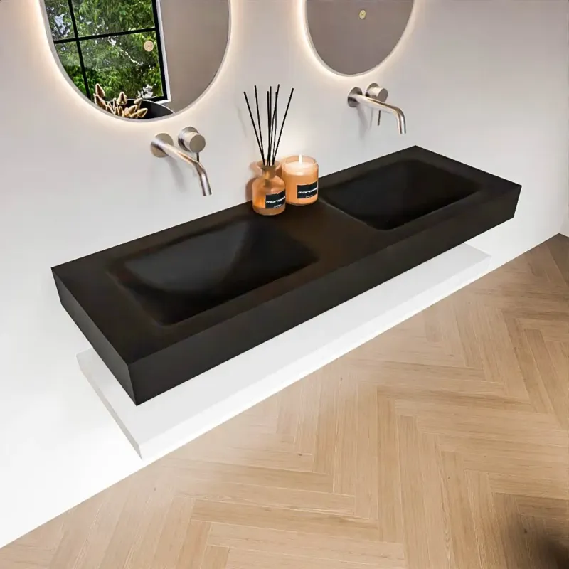 Zaro Alan badmeubel 140cm met planchet talc en vrijhangende wastafel cloud dubbel zonder kraangat urban Laatste Kans