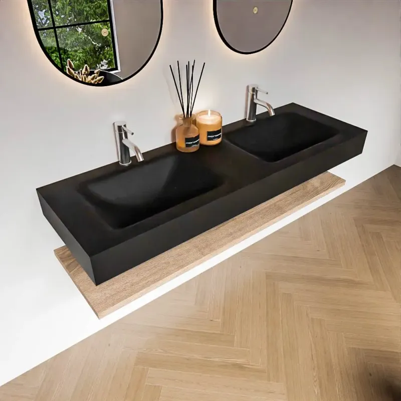 Beperkt Aanbod Zaro Alan badmeubel 140cm met planchet washed oak en vrijhangende wastafel cloud dubbel 2 kraangaten urban