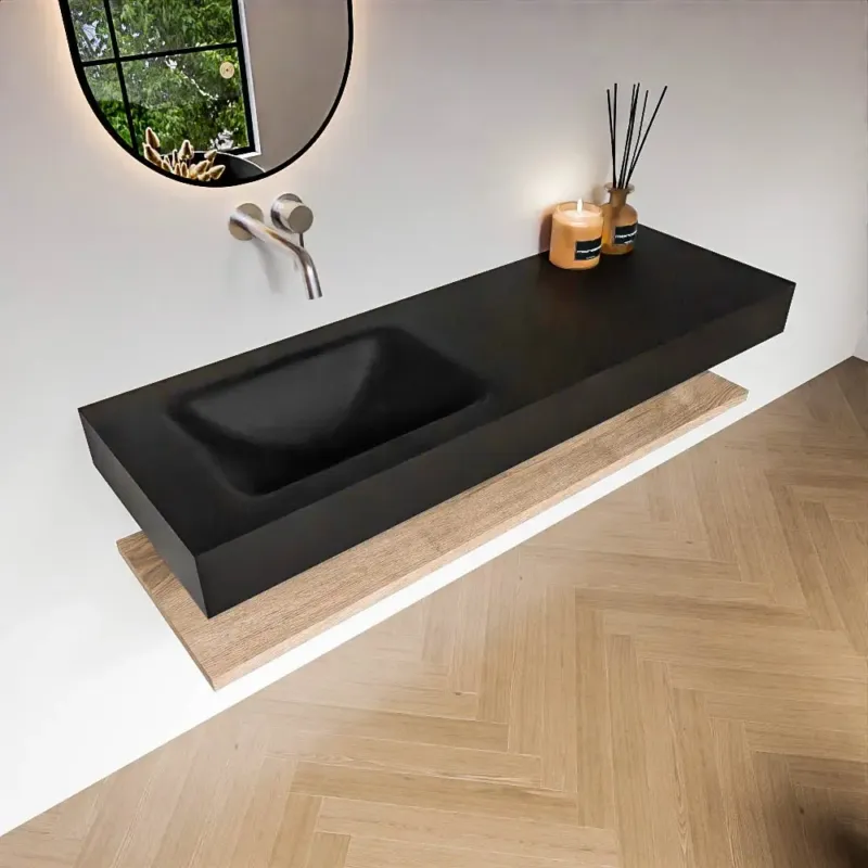 Zaro Alan badmeubel 140cm met planchet washed oak en vrijhangende wastafel cloud links zonder kraangat urban Gereduceerde Prijs
