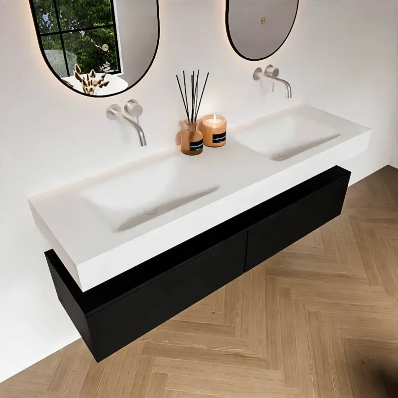 Zaro Alan badmeubel 160cm urban 2 lades met vrijhangende wastafel cloud dubbel zonder kraangat talc Merkproduct