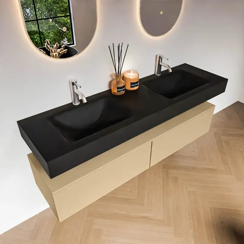 Aanbieding Zaro Alan badmeubel 160cm sand 2 lades met vrijhangende wastafel cloud dubbel 2 kraangaten urban