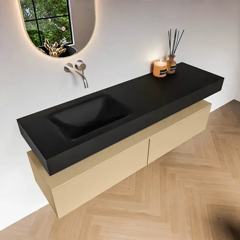 Bestel Nu Zaro Alan badmeubel 160cm sand 2 lades met vrijhangende wastafel cloud links zonder kraangat urban
