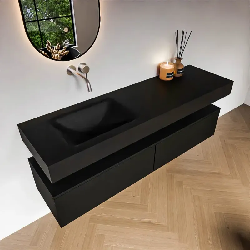 Zaro Alan badmeubel 160cm urban 2 lades met vrijhangende wastafel cloud links zonder kraangat urban Koop Vandaag