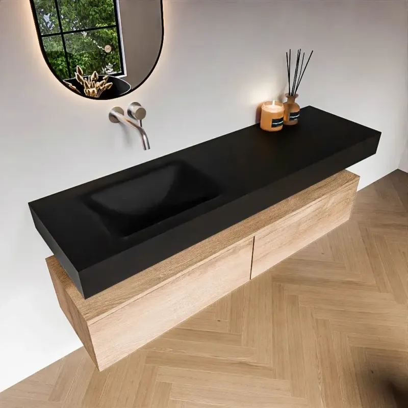 Zaro Alan badmeubel 160cm washed oak 2 lades met vrijhangende wastafel cloud links zonder kraangat urban Populair