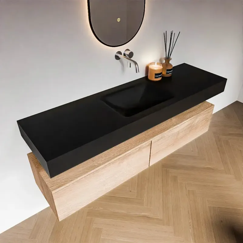 Zaro Alan badmeubel 160cm washed oak 2 lades met vrijhangende wastafel cloud midden zonder kraangat urban Beste Prijs
