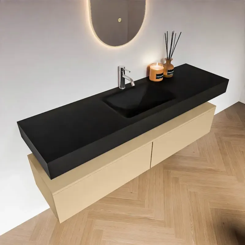 Zaro Alan badmeubel 160cm sand 2 lades met vrijhangende wastafel cloud midden 1 kraangat urban Op = Op