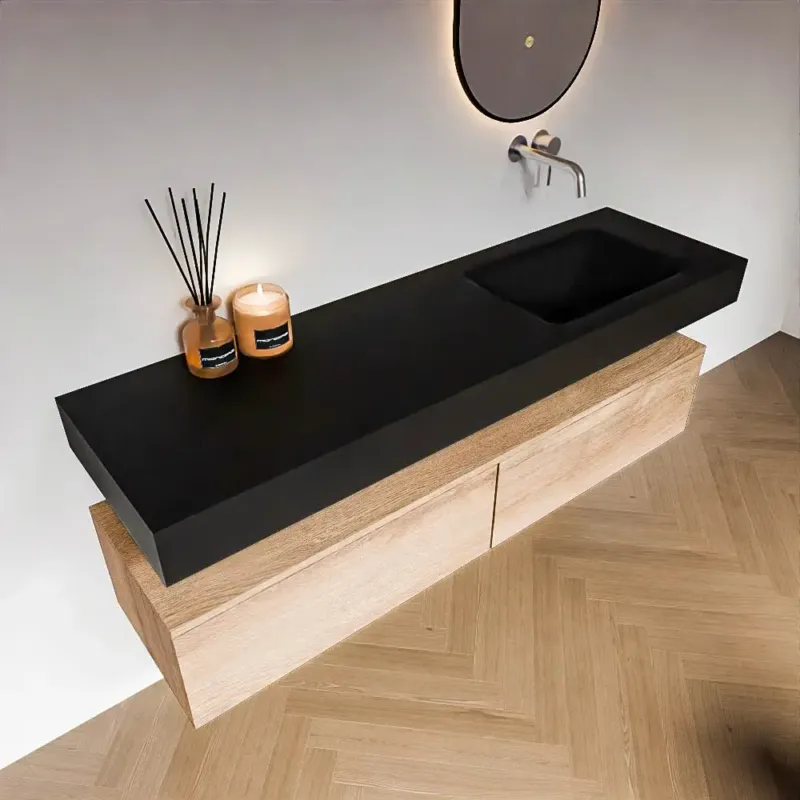 Zaro Alan badmeubel 160cm washed oak 2 lades met vrijhangende wastafel cloud rechts zonder kraangat urban Shop Nu