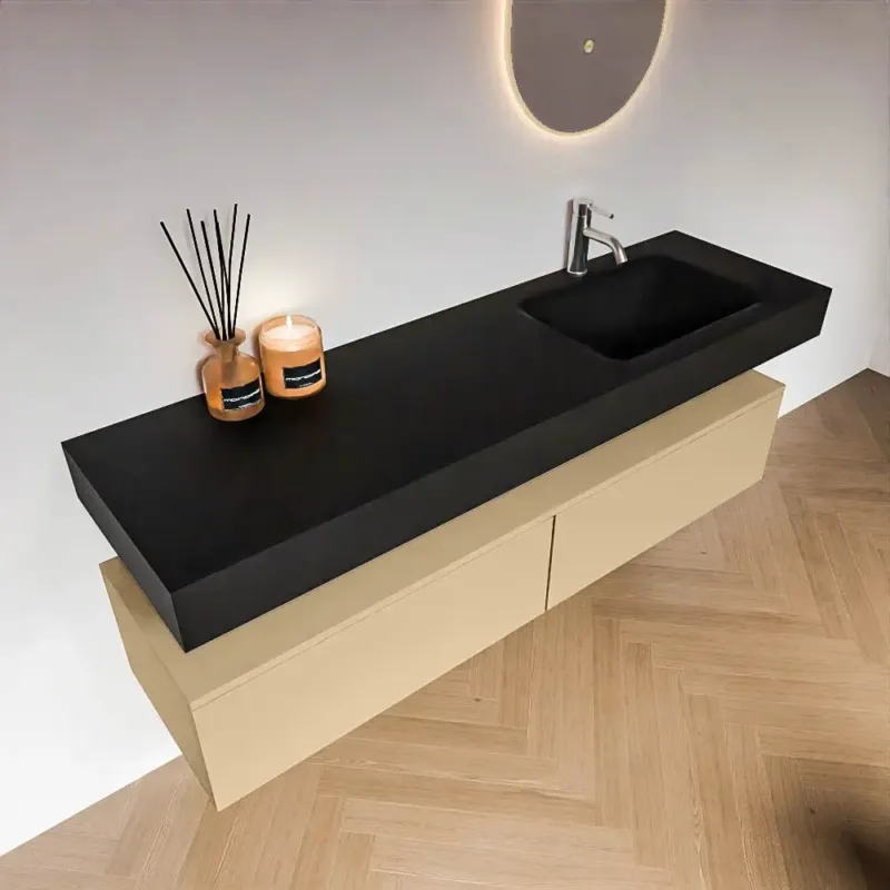 Zaro Alan badmeubel 160cm sand 2 lades met vrijhangende wastafel cloud rechts 1 kraangat urban Beste Prijs