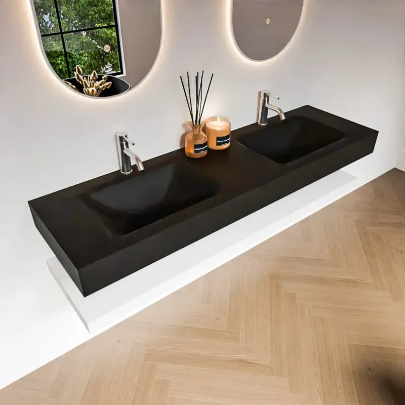 Zaro Alan badmeubel 160cm met planchet talc en vrijhangende wastafel cloud dubbel 2 kraangaten urban Goedkoop