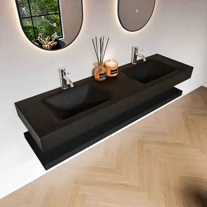 Zaro Alan badmeubel 160cm met planchet urban en vrijhangende wastafel cloud dubbel 2 kraangaten urban Meest Verkocht