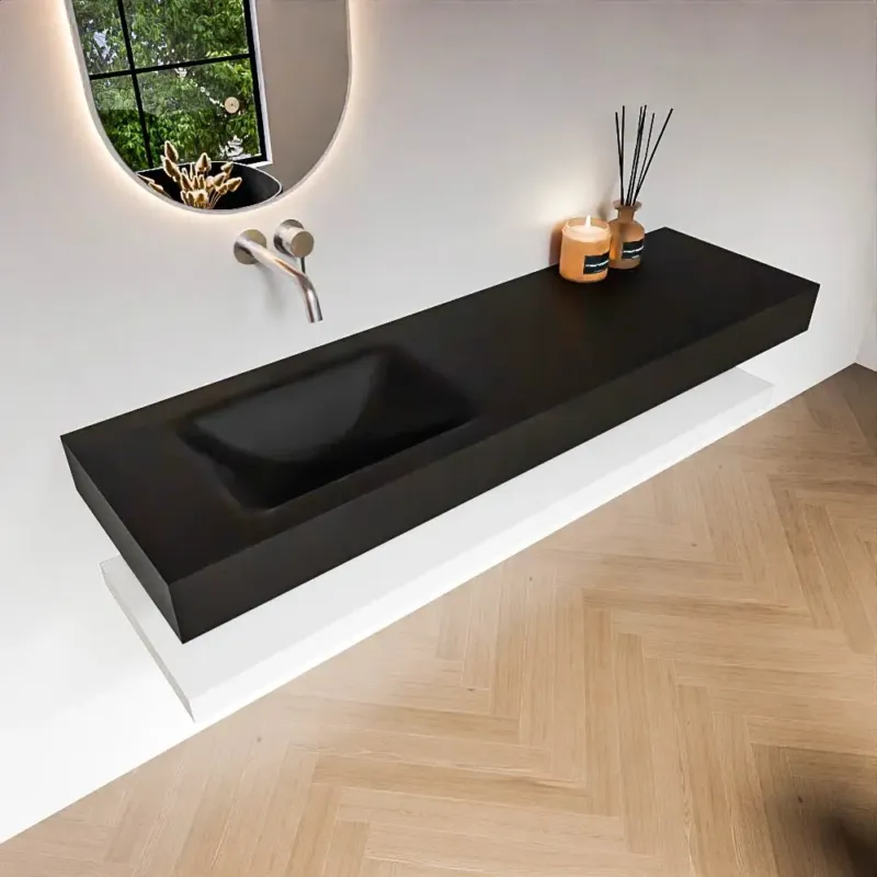 Zaro Alan badmeubel 160cm met planchet talc en vrijhangende wastafel cloud links zonder kraangat urban Actieprijs