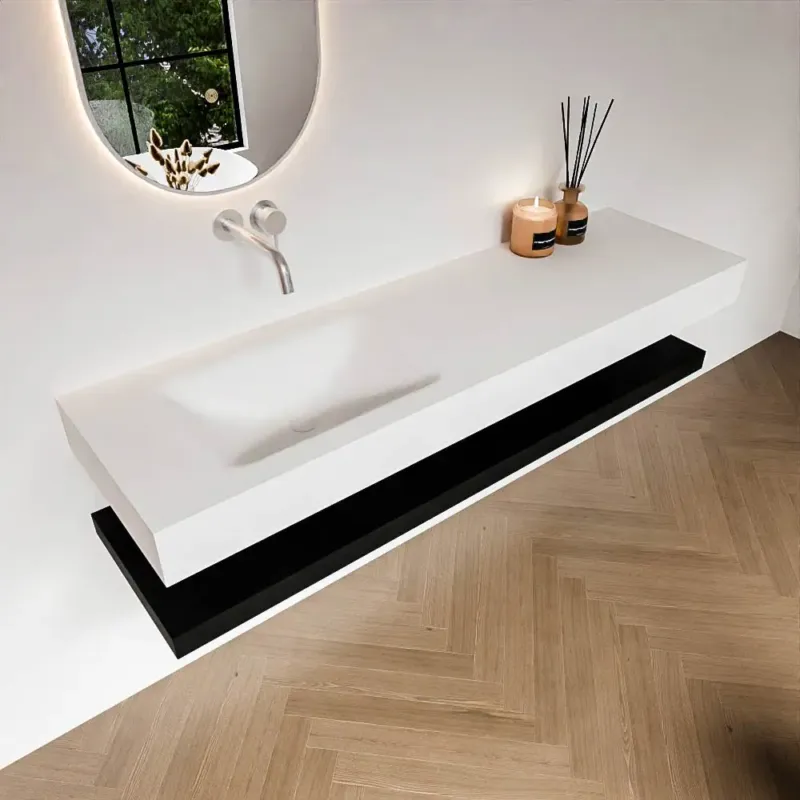 Zaro Alan badmeubel 160cm met planchet urban en vrijhangende wastafel cloud links zonder kraangat talc Beperkt Aanbod