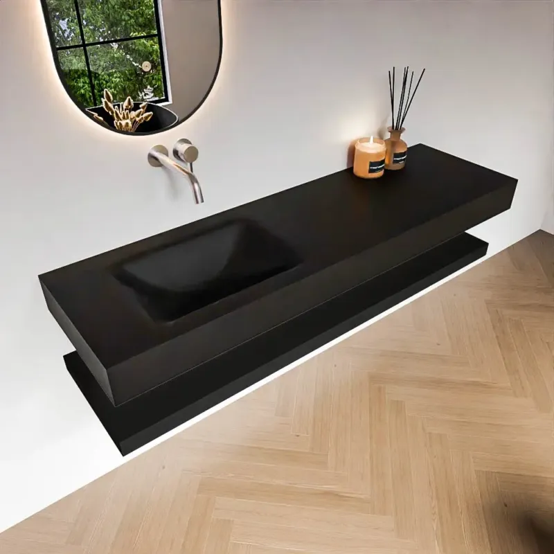 Zaro Alan badmeubel 160cm met planchet urban en vrijhangende wastafel cloud links zonder kraangat urban Tijdelijk Beschikbaar
