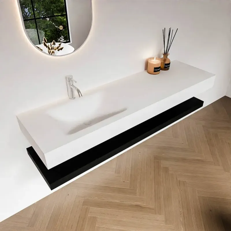Zaro Alan badmeubel 160cm met planchet urban en vrijhangende wastafel cloud links 1 kraangat talc Veilige Betaling