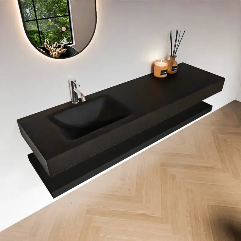 Zaro Alan badmeubel 160cm met planchet urban en vrijhangende wastafel cloud links 1 kraangat urban Lage Prijs