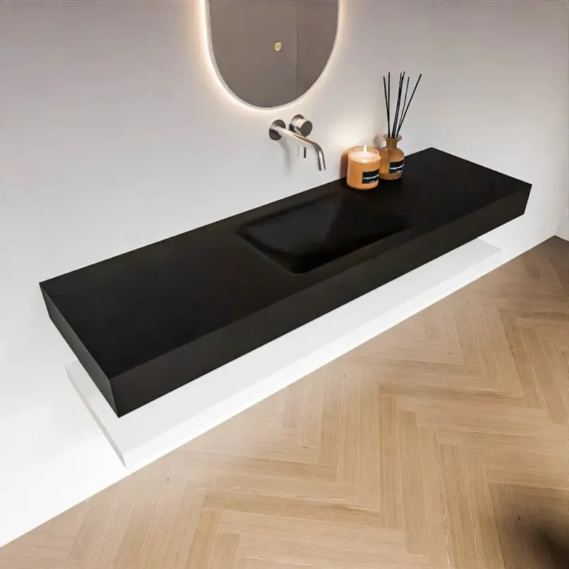 Zaro Alan badmeubel 160cm met planchet talc en vrijhangende wastafel cloud midden zonder kraangat urban Shop Nu