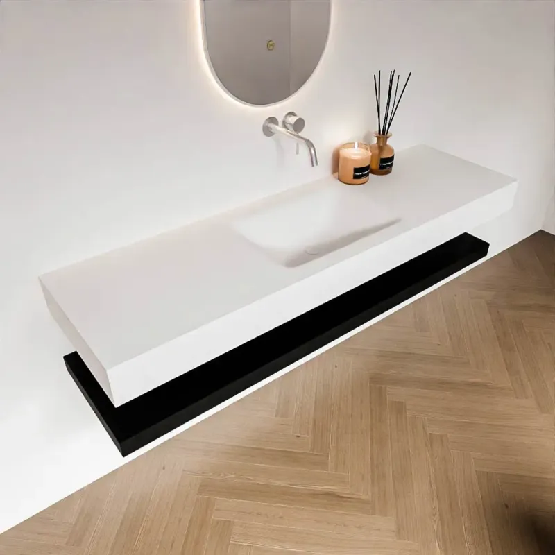 Zaro Alan badmeubel 160cm met planchet urban en vrijhangende wastafel cloud midden zonder kraangat talc Nu Kopen