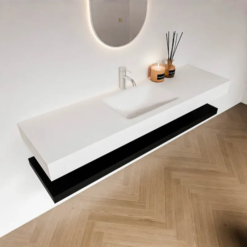 Beste Prijs Zaro Alan badmeubel 160cm met planchet urban en vrijhangende wastafel cloud midden 1 kraangat talc