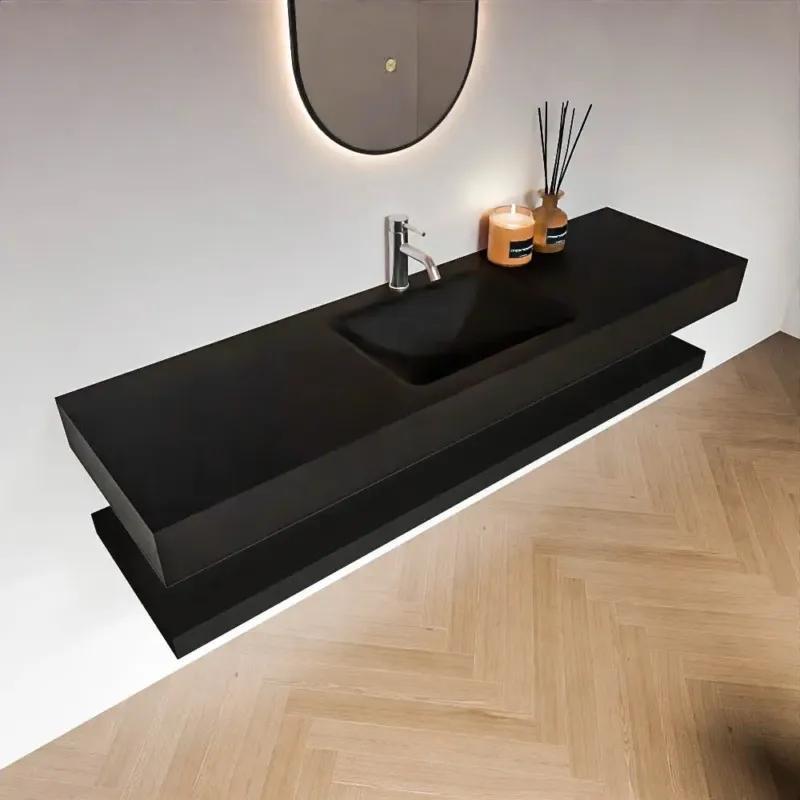 Zaro Alan badmeubel 160cm met planchet urban en vrijhangende wastafel cloud midden 1 kraangat urban Voordeelprijs