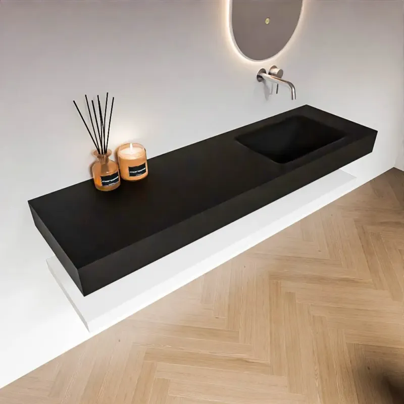 Zaro Alan badmeubel 160cm met planchet talc en vrijhangende wastafel cloud rechts zonder kraangat urban Shop Nu