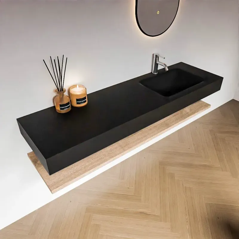 Zaro Alan badmeubel 160cm met planchet washed oak en vrijhangende wastafel cloud rechts 1 kraangat urban Premium