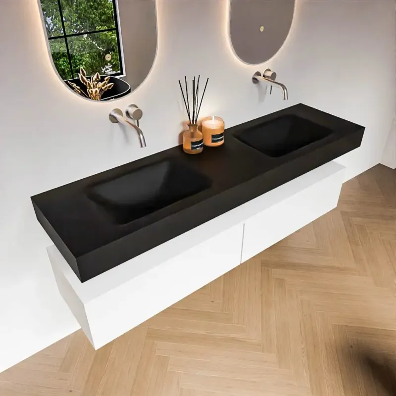 Zaro Alan badmeubel 170cm talc 2 lades met vrijhangende wastafel cloud dubbel zonder kraangat urban Premium