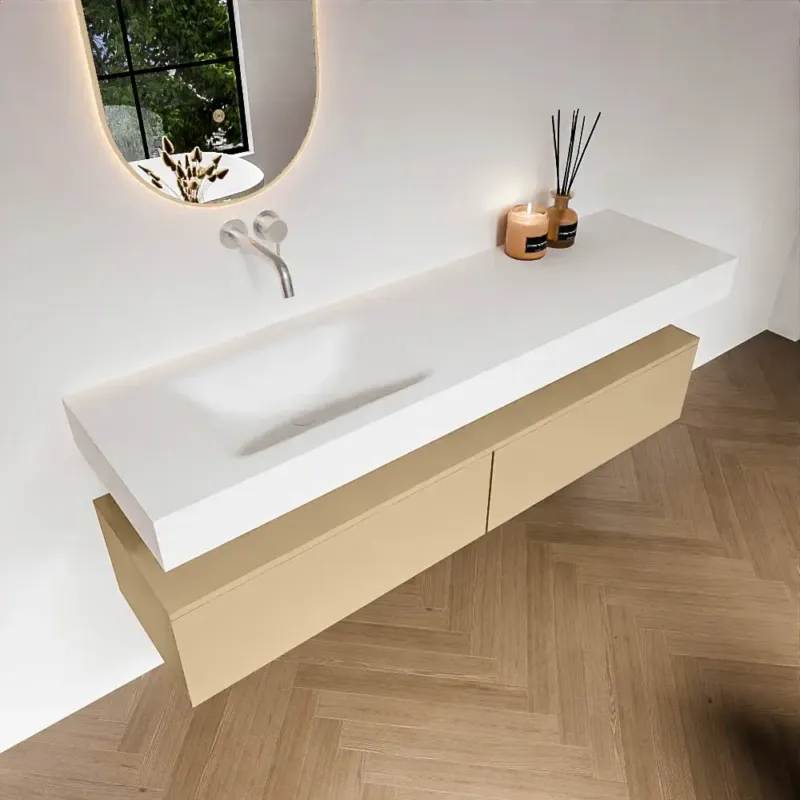 Zaro Alan badmeubel 170cm sand 2 lades met vrijhangende wastafel cloud links zonder kraangat talc Bestel Nu