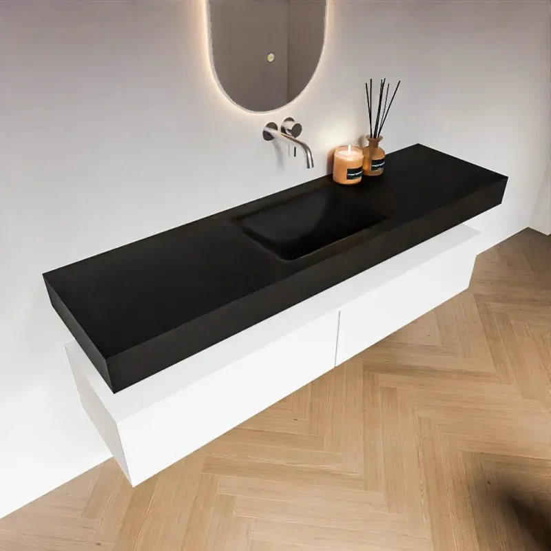 Aanbieding Zaro Alan badmeubel 170cm talc 2 lades met vrijhangende wastafel cloud midden zonder kraangat urban