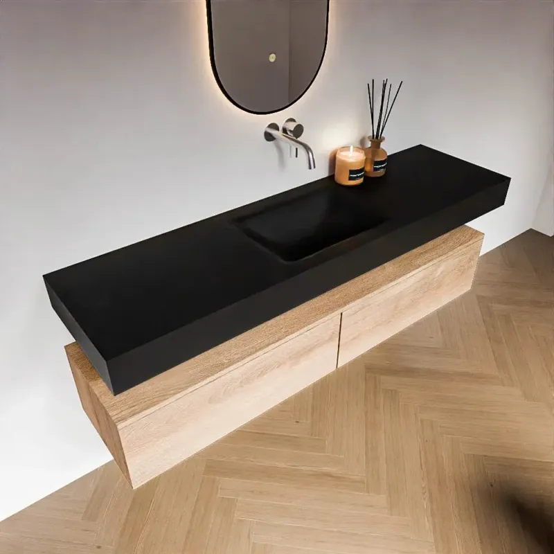 Zaro Alan badmeubel 170cm washed oak 2 lades met vrijhangende wastafel cloud midden zonder kraangat urban Merkproduct