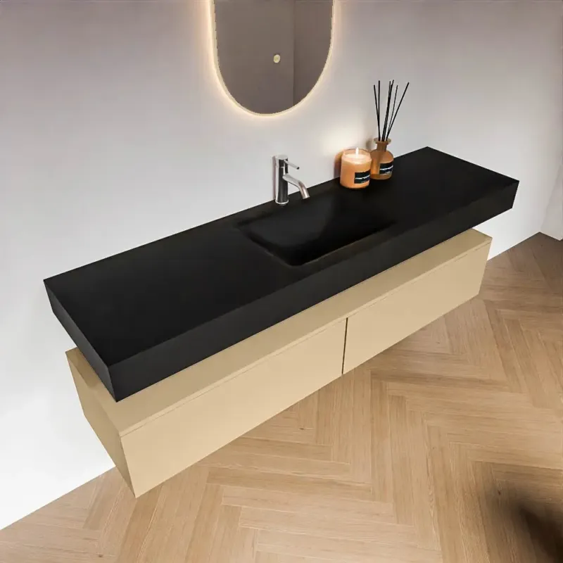 Zaro Alan badmeubel 170cm sand 2 lades met vrijhangende wastafel cloud midden 1 kraangat urban Flitsaanbieding