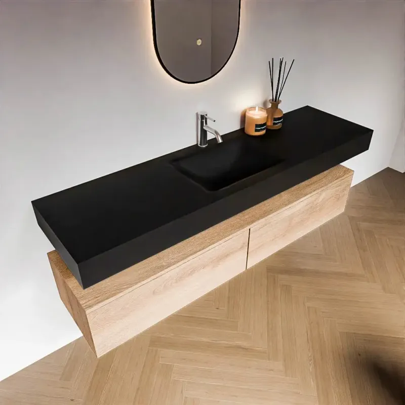 Zaro Alan badmeubel 170cm washed oak 2 lades met vrijhangende wastafel cloud midden 1 kraangat urban Beperkt Aanbod