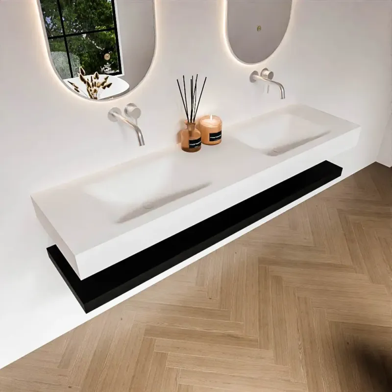 Zaro Alan badmeubel 170cm met planchet urban en vrijhangende wastafel cloud dubbel zonder kraangat talc Gecertificeerd