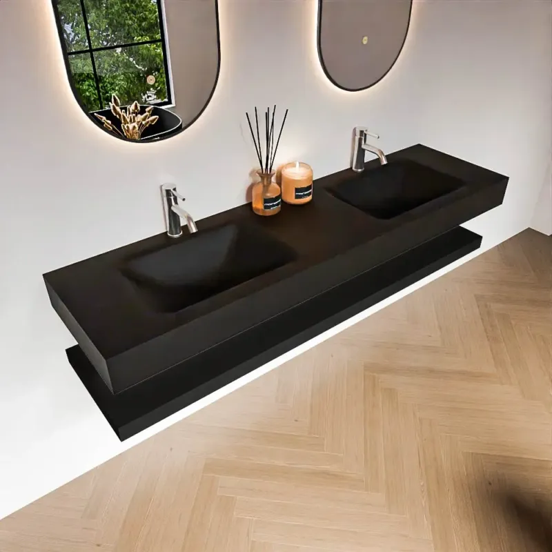 Zaro Alan badmeubel 170cm met planchet urban en vrijhangende wastafel cloud dubbel 2 kraangaten urban Uitverkoop