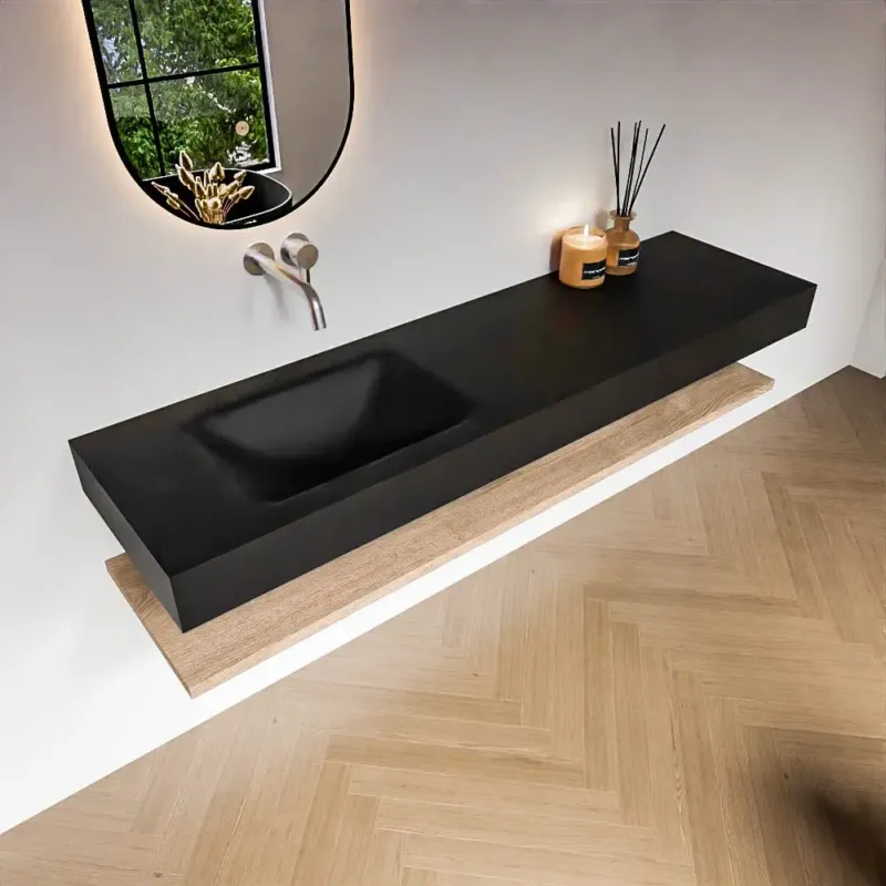 Zaro Alan badmeubel 170cm met planchet washed oak en vrijhangende wastafel cloud links zonder kraangat urban Populair