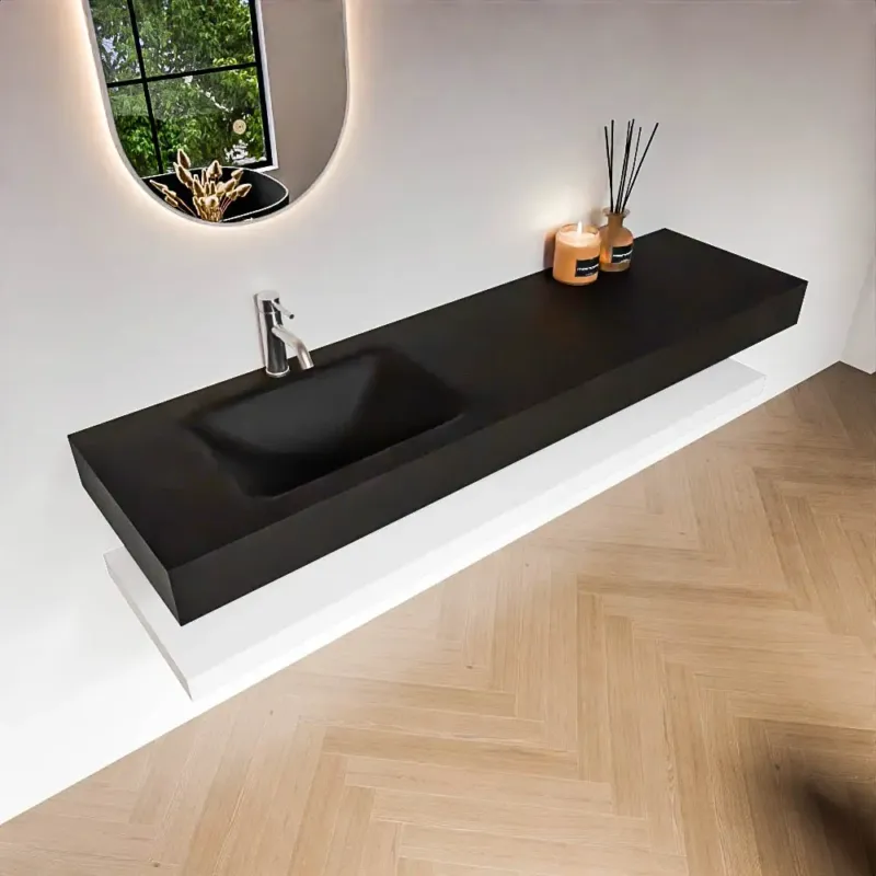 Zaro Alan badmeubel 170cm met planchet talc en vrijhangende wastafel cloud links 1 kraangat urban Direct Beschikbaar