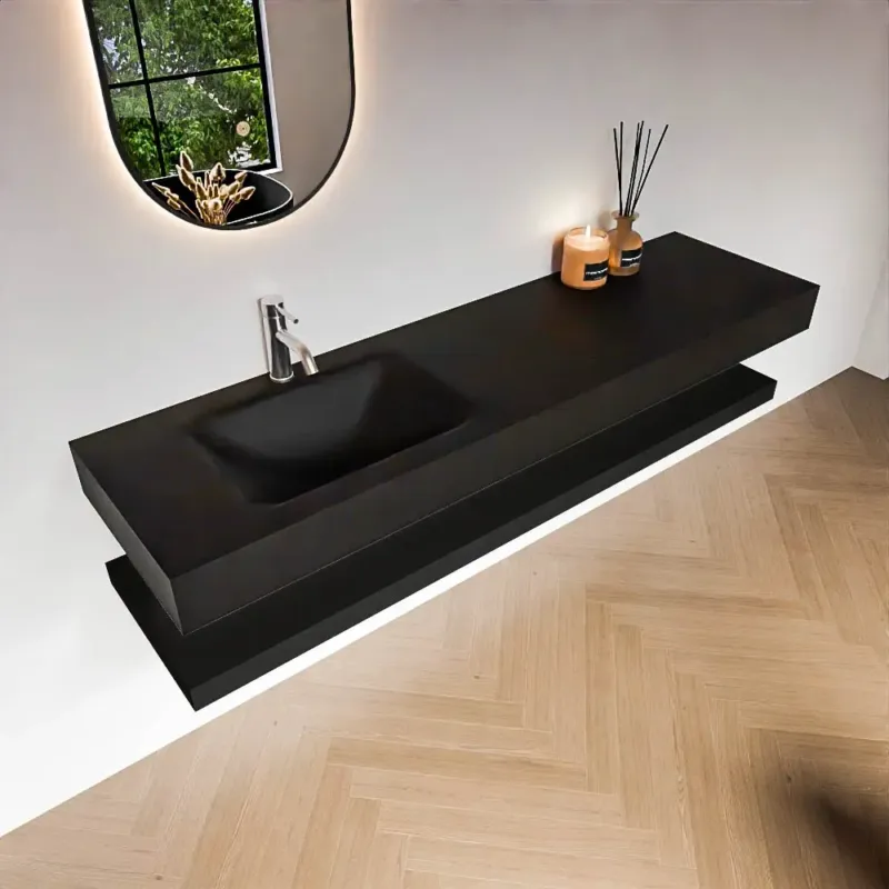 Zaro Alan badmeubel 170cm met planchet urban en vrijhangende wastafel cloud links 1 kraangat urban Exclusieve Aanbieding