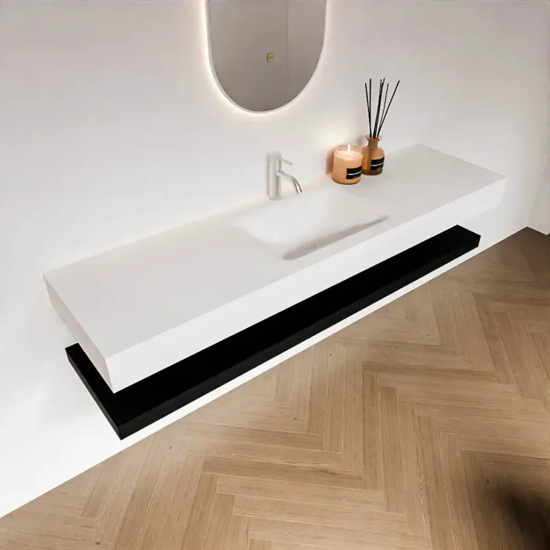 Zaro Alan badmeubel 170cm met planchet urban en vrijhangende wastafel cloud midden 1 kraangat talc Bestseller
