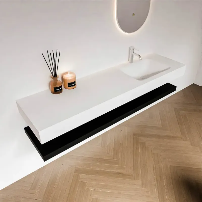 Zaro Alan badmeubel 170cm met planchet urban en vrijhangende wastafel cloud rechts 1 kraangat talc Bestseller