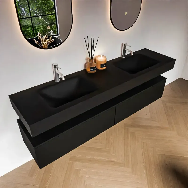 Zaro Alan badmeubel 180cm urban 2 lades met vrijhangende wastafel cloud dubbel 2 kraangaten urban Fabrieksprijs