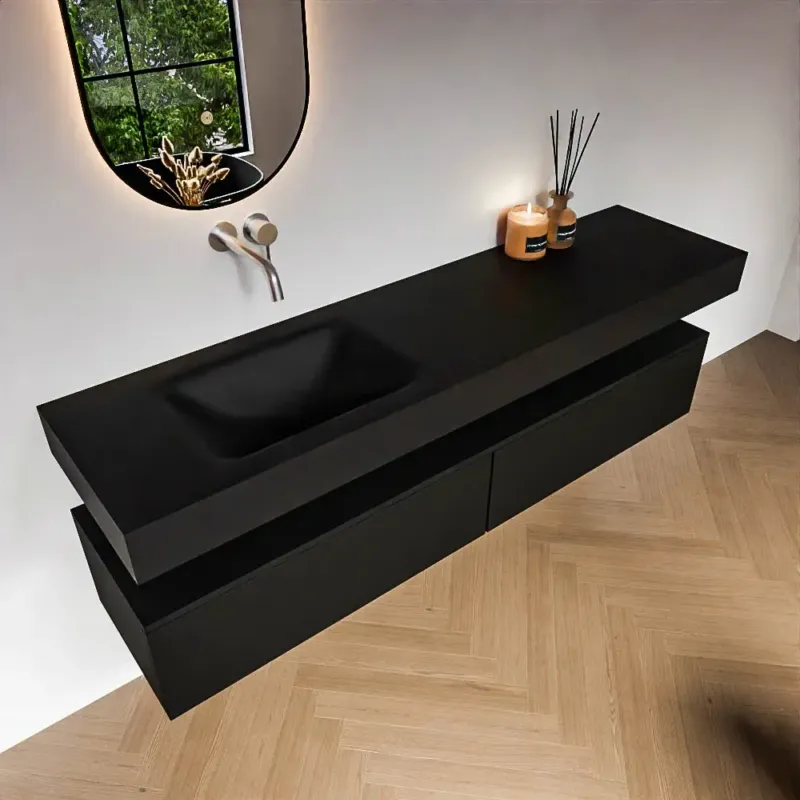 Zaro Alan badmeubel 180cm urban 2 lades met vrijhangende wastafel cloud links zonder kraangat urban Express Levering