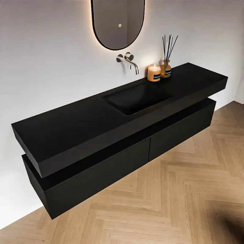 Aanbieding Zaro Alan badmeubel 180cm urban 2 lades met vrijhangende wastafel cloud midden zonder kraangat urban