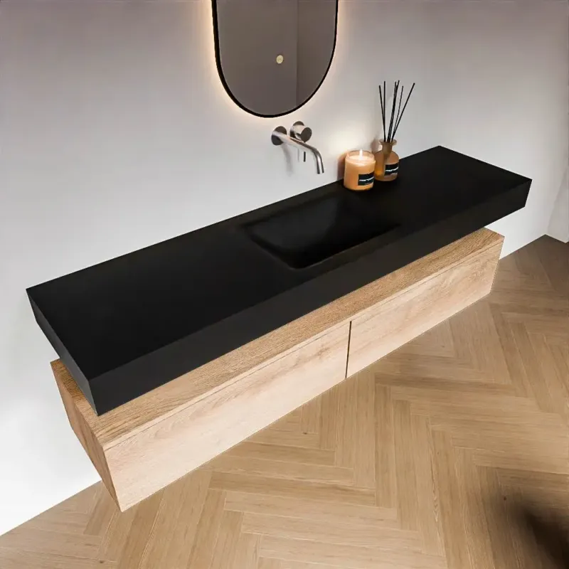 Zaro Alan badmeubel 180cm washed oak 2 lades met vrijhangende wastafel cloud midden zonder kraangat urban Actieprijs