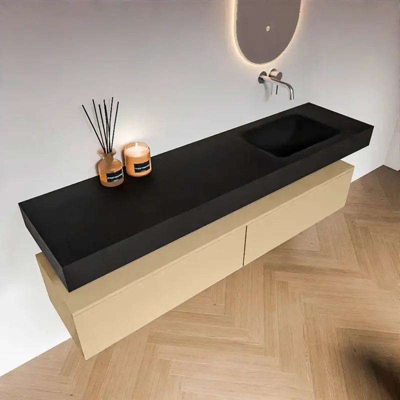 Zaro Alan badmeubel 180cm sand 2 lades met vrijhangende wastafel cloud rechts zonder kraangat urban Beperkte Voorraad