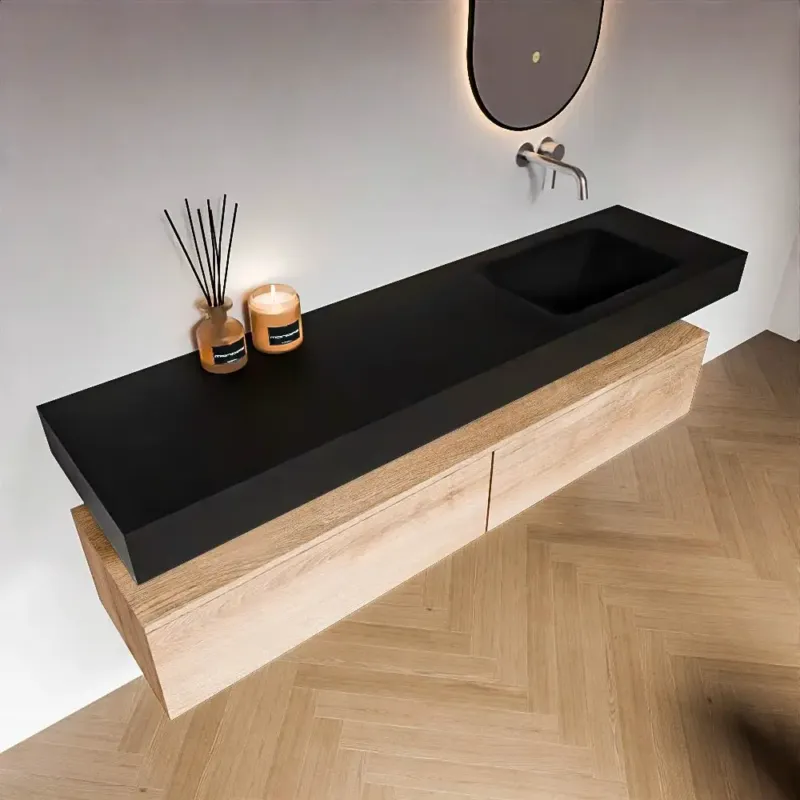 Zaro Alan badmeubel 180cm washed oak 2 lades met vrijhangende wastafel cloud rechts zonder kraangat urban Premium