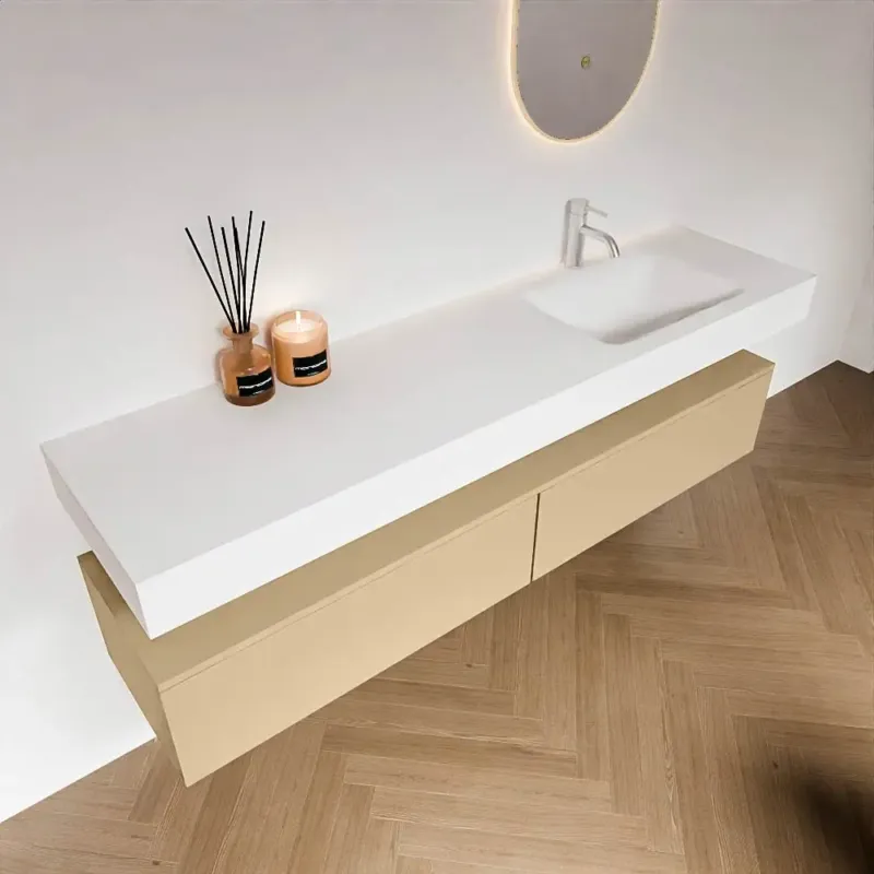 Zaro Alan badmeubel 180cm sand 2 lades met vrijhangende wastafel cloud rechts 1 kraangat talc Veilige Betaling