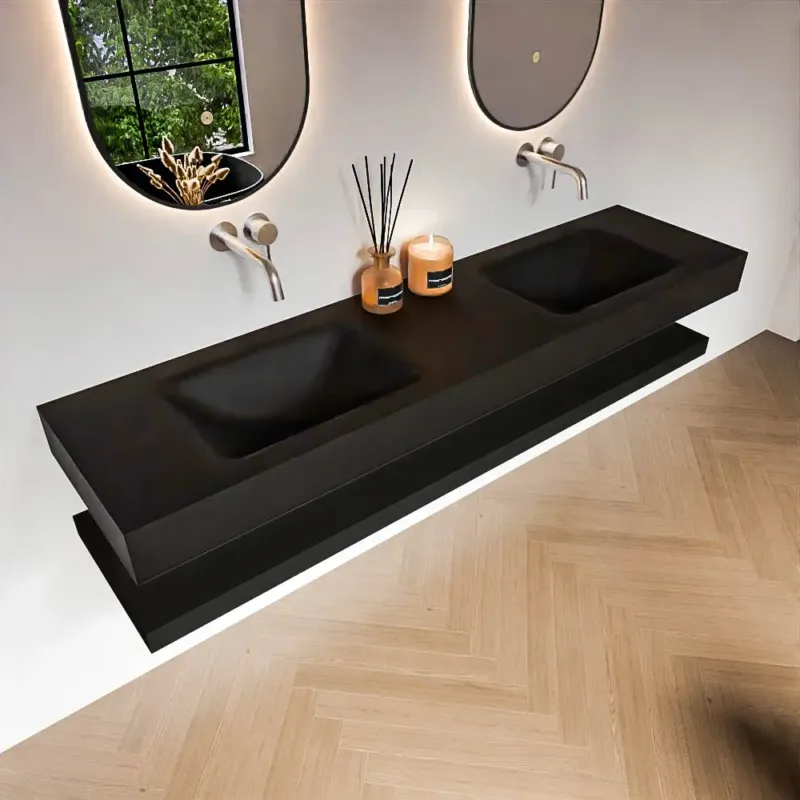 Zaro Alan badmeubel 180cm met planchet urban en vrijhangende wastafel cloud dubbel zonder kraangat urban Favoriet