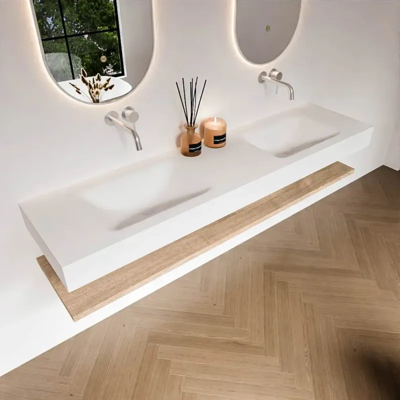 Betaalbaar Zaro Alan badmeubel 180cm met planchet washed oak en vrijhangende wastafel cloud dubbel zonder kraangat talc