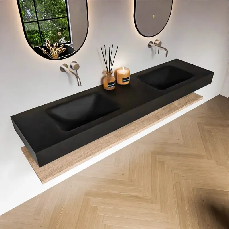 Zaro Alan badmeubel 180cm met planchet washed oak en vrijhangende wastafel cloud dubbel zonder kraangat urban Nu Kopen