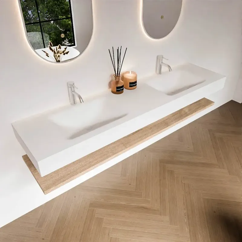 Betrouwbaar Zaro Alan badmeubel 180cm met planchet washed oak en vrijhangende wastafel cloud dubbel 2 kraangaten talc