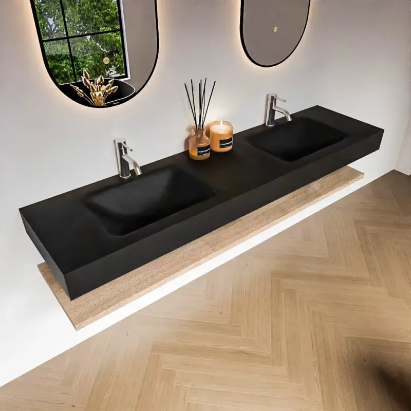 Zaro Alan badmeubel 180cm met planchet washed oak en vrijhangende wastafel cloud dubbel 2 kraangaten urban Koop Online